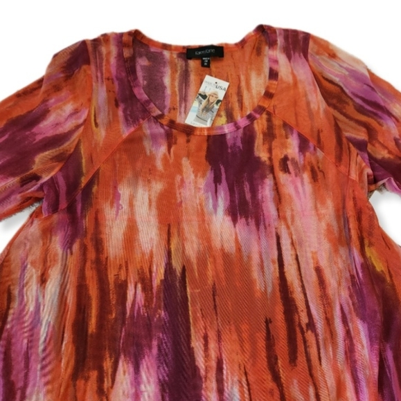 Karen Kane 3/4 Sleene Round Neck Mesh Knit Top in Coral Reef 2X Plus Size W-682 - Picture 2 of 13